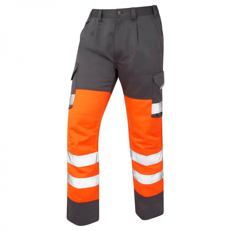 Leo Workwear CT01-O/GY Bideford Superior Hi Vis Trousers Orange / Grey